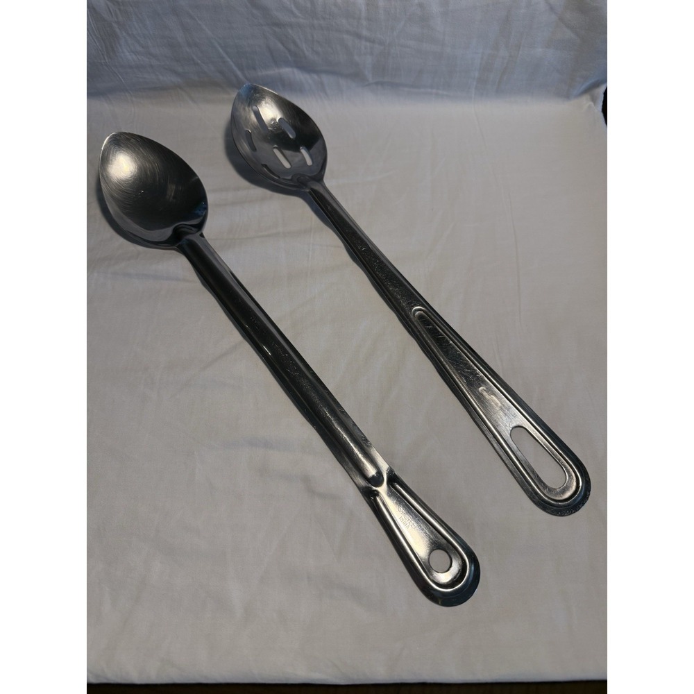 Vintage Serving Spoon & Slotted Spoon Stainless Steel Set
